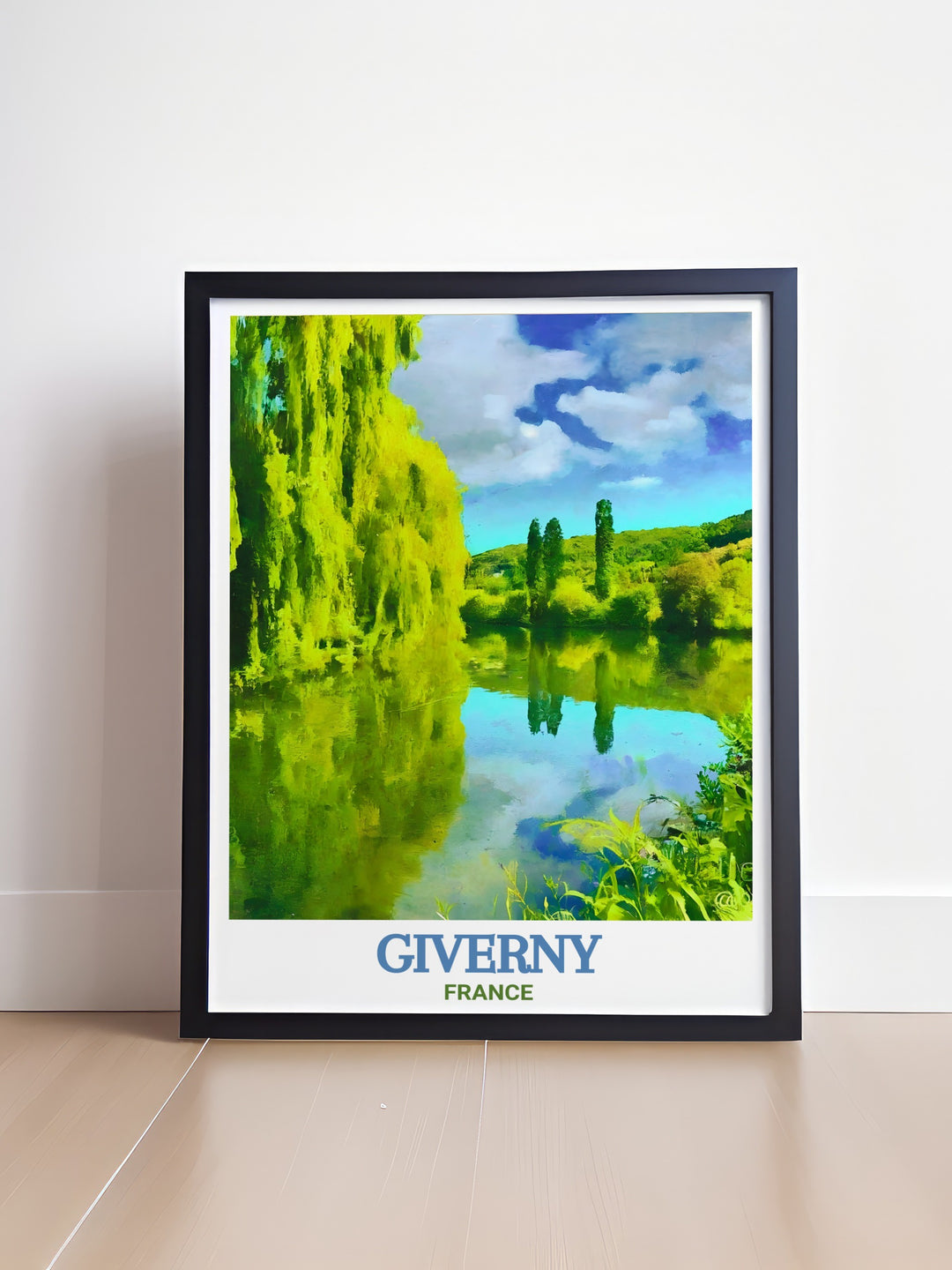 Featuring the scenic beauty of the Seine River, this Giverny travel print highlights one of Frances most iconic landscapes. The artwork offers a calming and elegant view of the French countryside, perfect for any art enthusiast.