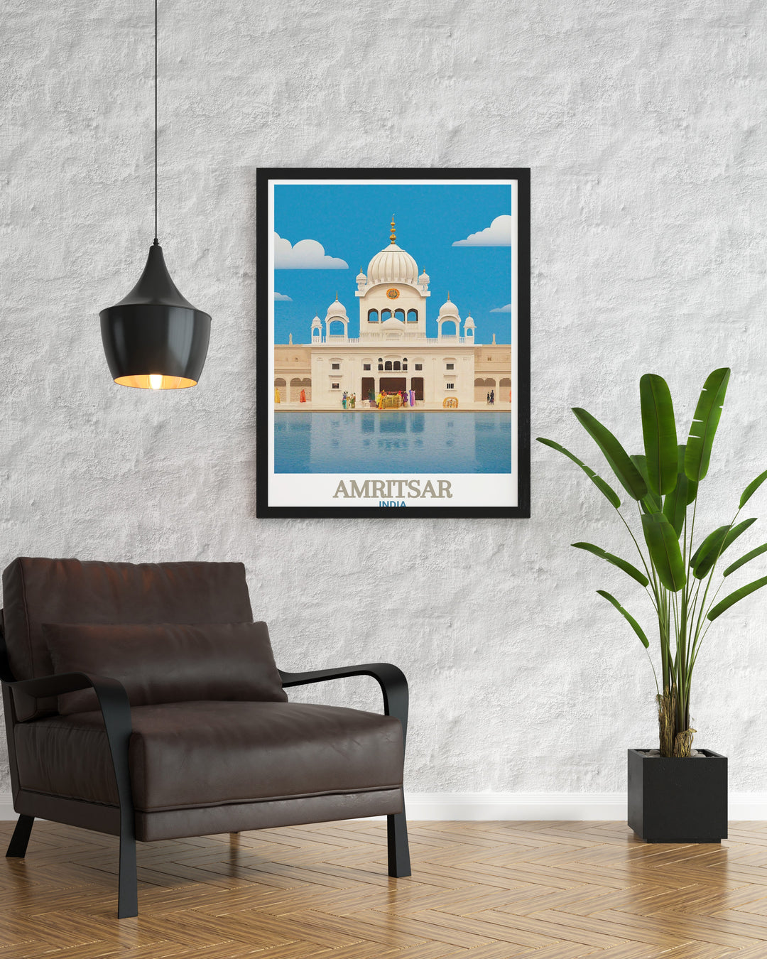 This stunning Amritsar poster print captures the iconic skyline of the city, featuring landmarks such as the Durgiana Temple. Perfect for anyone with a deep appreciation for Indian culture, this travel print adds a cultural touch to your living space or office, serving as a personalized gift for travelers and art lovers.