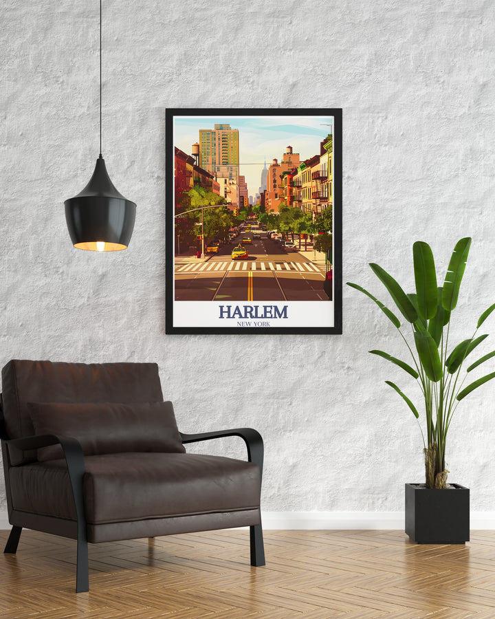 Capture the dynamic spirit of Harlem with this wall art, which brings to life the famous 155th Street and the surrounding Manhattan cityscape. A perfect addition for any New York inspired room.