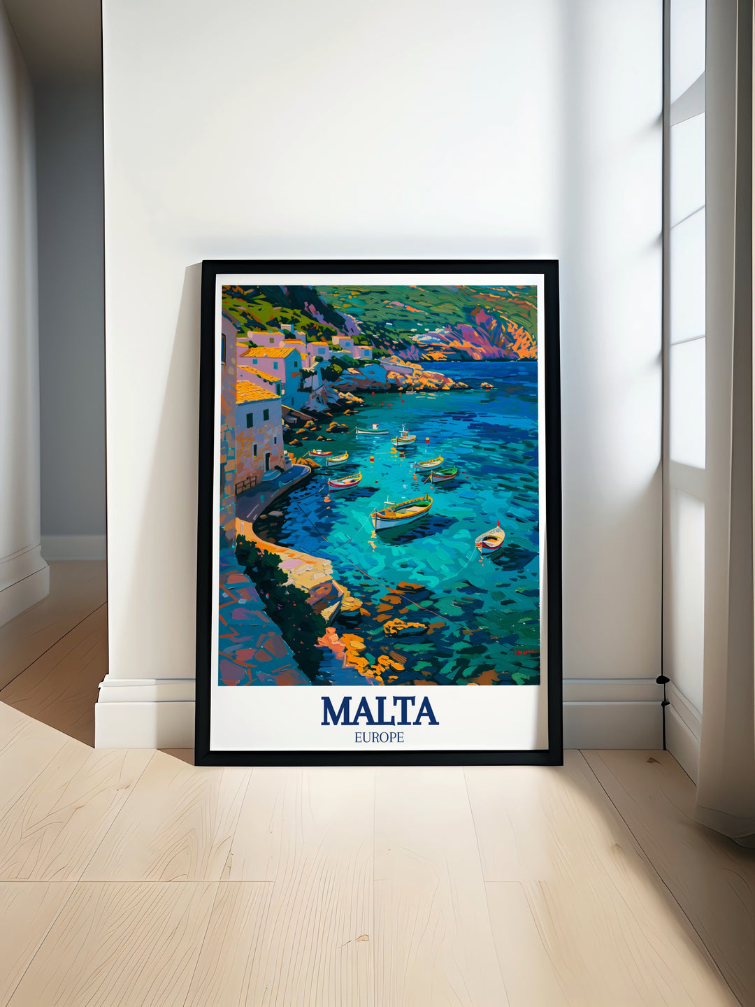 Beautiful Malta art print featuring the Mediterranean Sea and Maltese Coast perfect for elegant home decor and stunning living room decor adding a touch of sophistication to any space with vibrant colors and breathtaking landscapes of Malta