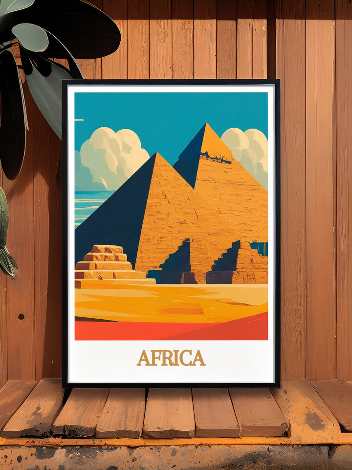 National Park Print capturing the lush greenery of Bwindi Uganda and the stunning architectural marvels of the Pyramids of Giza perfect for nature and history enthusiasts