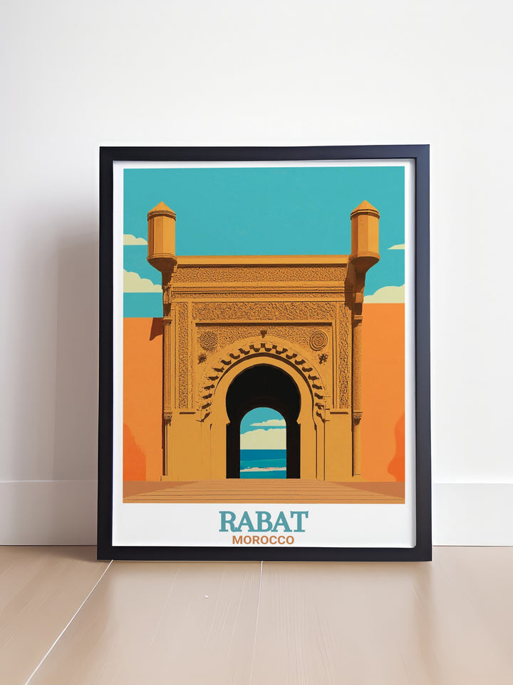 Modern Rabat Poster featuring the Kasbah of the Udayas perfect for adding a touch of Moroccan elegance to your home decor ideal for living rooms bedrooms or offices a stylish and sophisticated piece of art that celebrates the heritage of Rabat