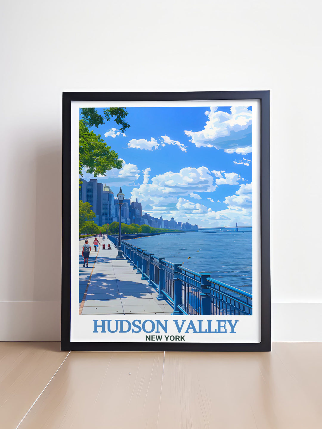 Hudson Valley print featuring a fine line art map of the Hudson Riverfront Park beautifully framed or matted to create stunning living room decor ideal for art lovers and those seeking elegant home decorations or meaningful gifts for special occasions like birthdays.