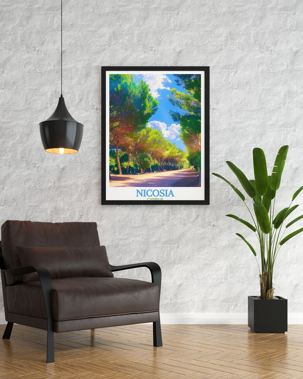 The Nicosia poster highlights both the citys iconic streets and the serene Athalassa National Forest Park in a detailed wall print. This travel poster is ideal for anyone who loves Cyprus and wants to bring a touch of the Mediterranean into their home decor.