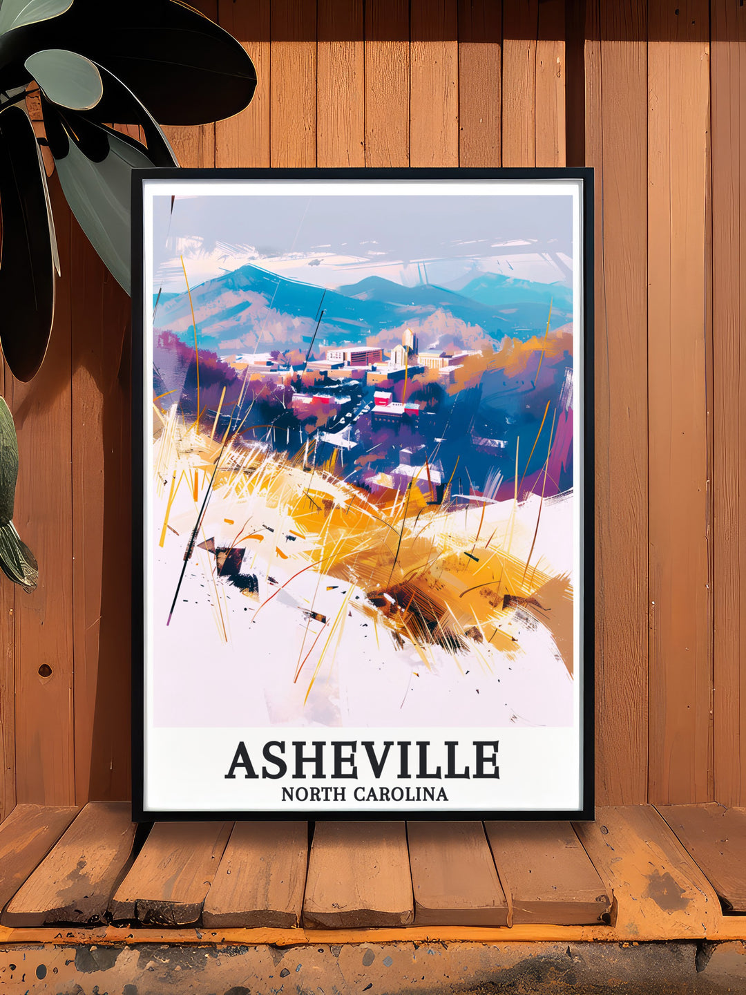 Enhance your home decor with this Blue Ridge Mountains Asheville Town art print featuring a colorful and detailed map of the city ideal for creating a vibrant atmosphere in any room and perfect for gifting on anniversaries birthdays or Christmas.