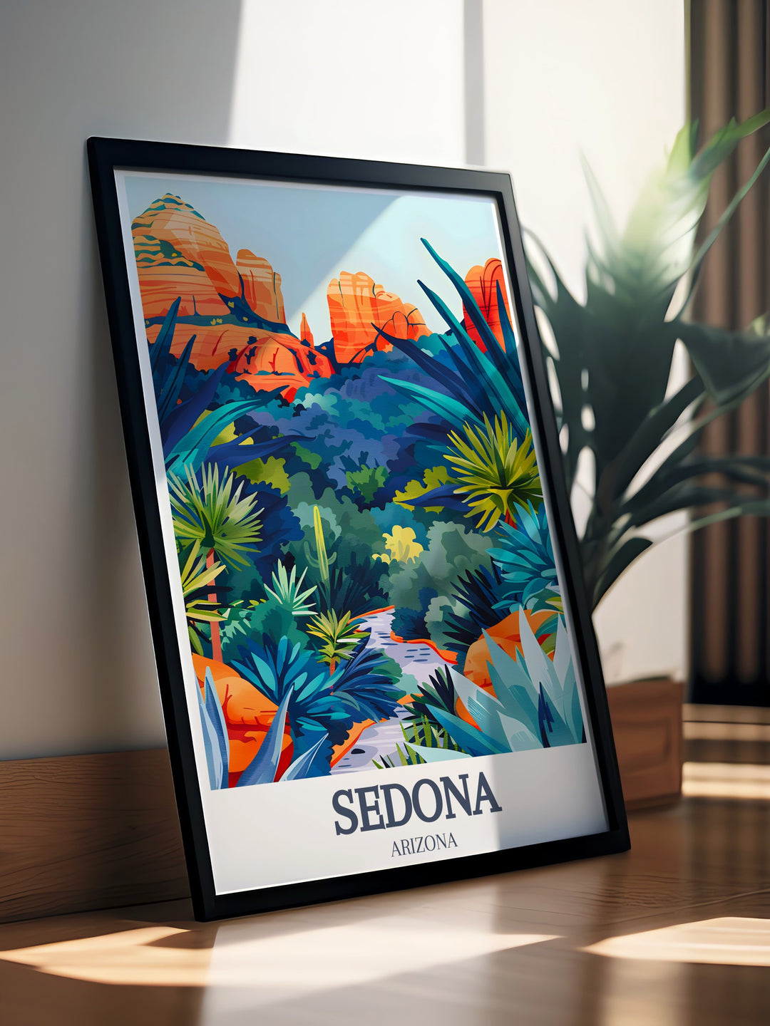 Sedona Wall Art displaying the dramatic peaks of Cathedral Rock and the serene flow of Oak Creek Canyon capturing the essence of Arizonas landscape and offering a striking visual experience for any room.