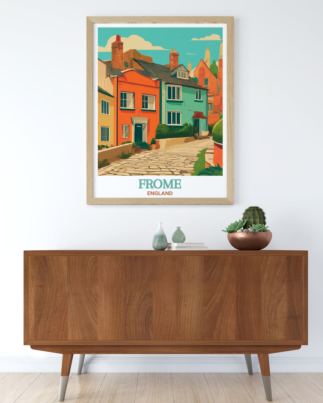 This Frome travel print captures the historic charm of Somersets iconic Catherine Hill, known for its artistic flair and quaint atmosphere. Whether youre decorating a home or looking for a special gift, this print brings a warm, nostalgic feel to any space.