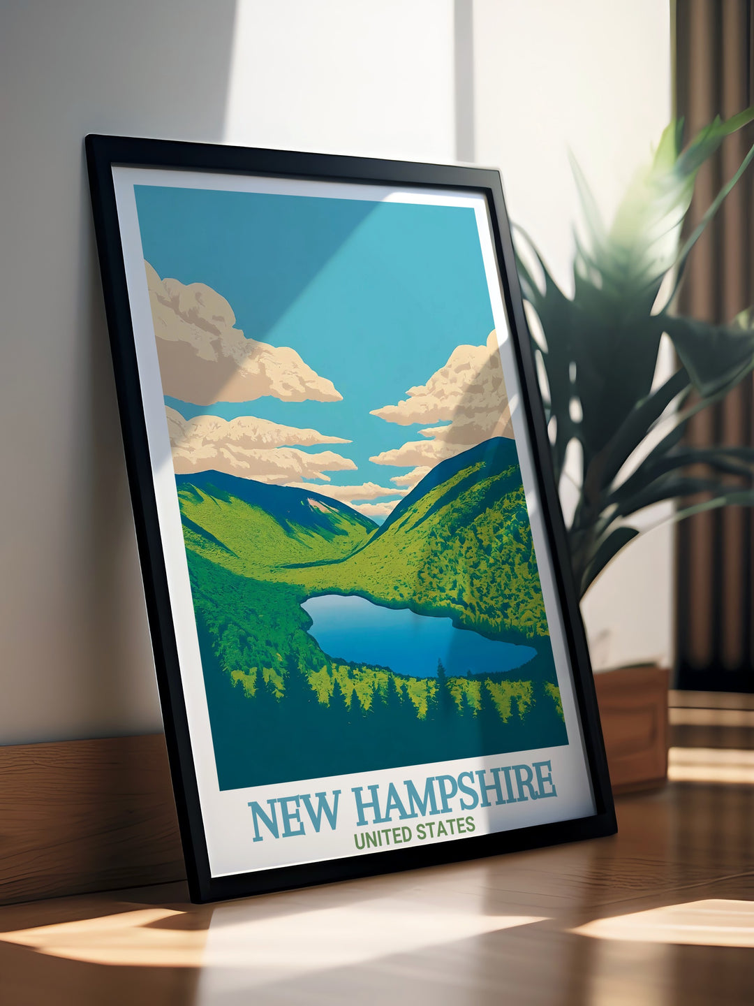 Celebrate the beauty of New Hampshire with this Franconia Notch Travel Print. Showcasing the natural grandeur of Mount Washington, this artwork is ideal for anyone who admires the rugged charm of the states scenic landscapes.