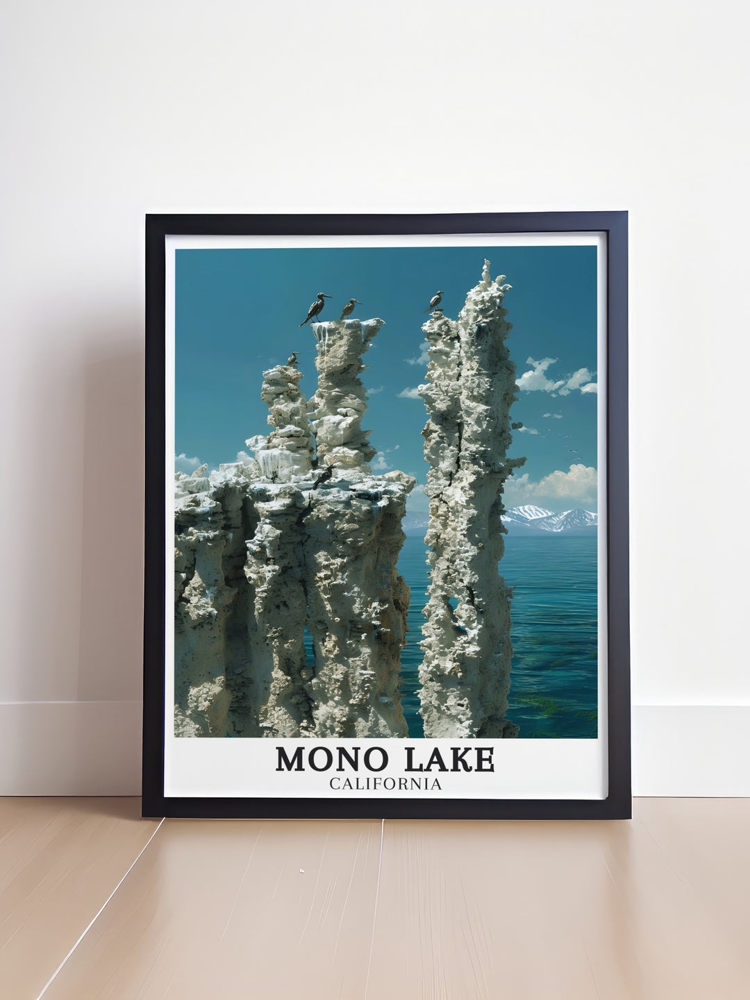 Mono Lake Art showcasing Tufa towers and the Sierra Nevada Mountains is perfect for adding a California touch to your home decor. This elegant artwork makes a great gift for nature lovers and anyone who appreciates modern prints of iconic landscapes.