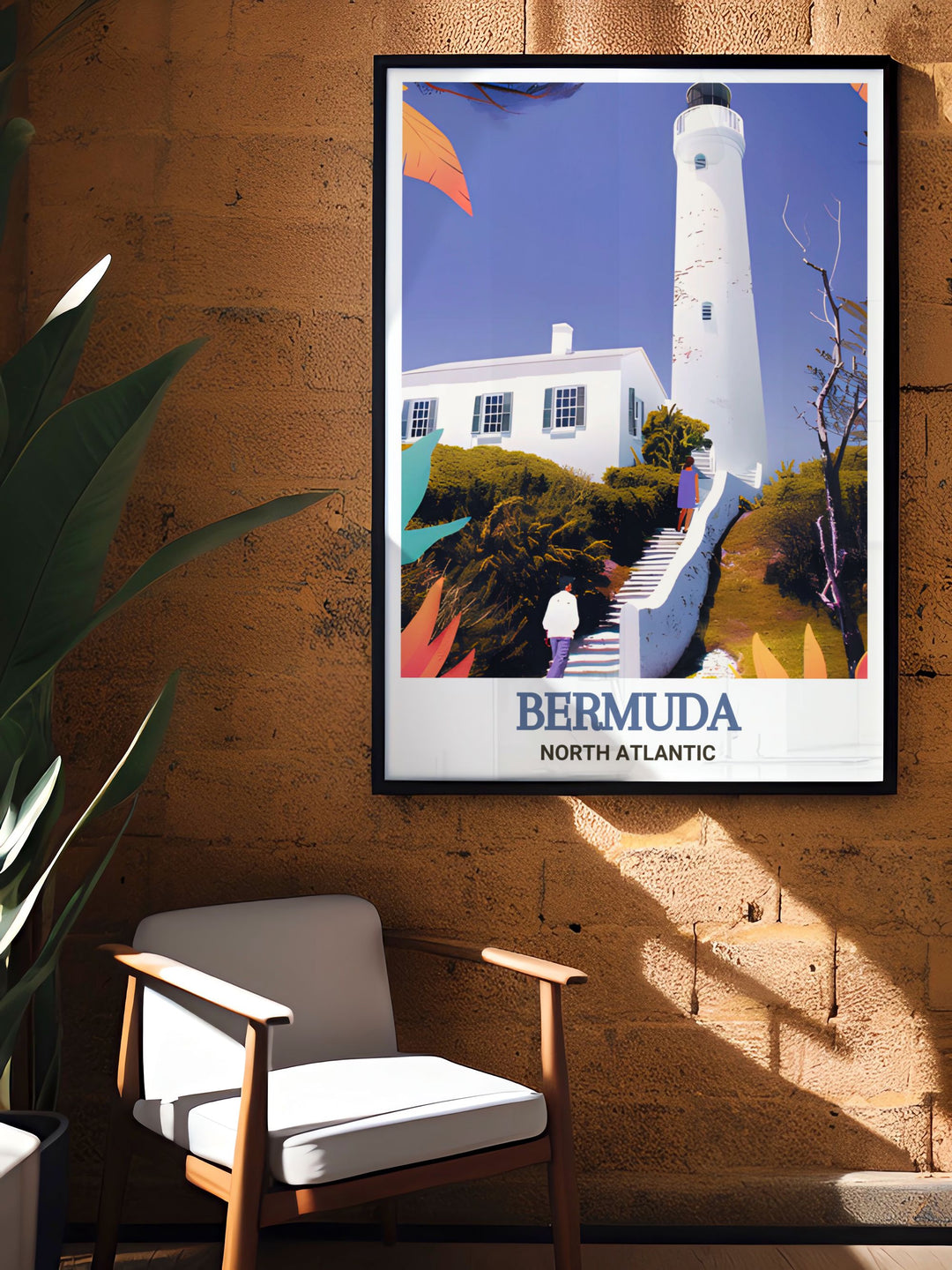 Gibbs Hill Lighthouse Wall Art designed to highlight the islands iconic structure amidst beautiful Caribbean scenery perfect for creating a serene and inviting home atmosphere