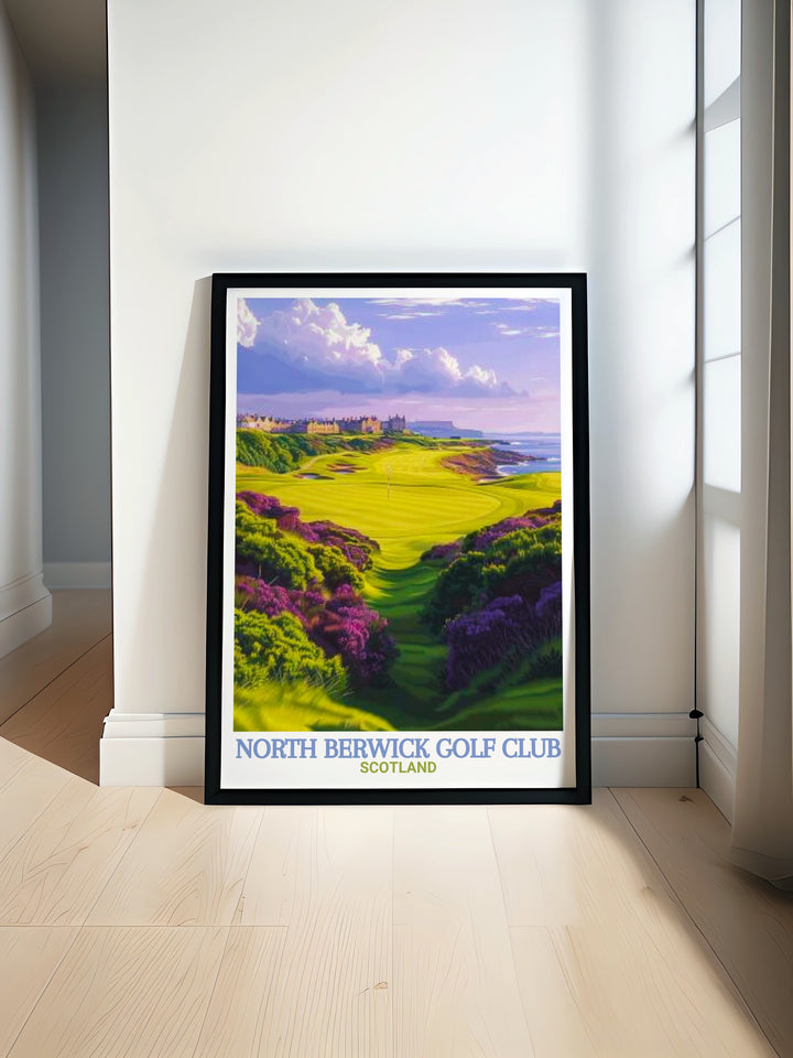 North Berwick Golf Club Wall Art highlighting the timeless beauty of one of Scotlands premier golf courses. The artwork brings the serene coastal views and rolling greens to life, ideal for those looking to bring a piece of Scottish golf history into their homes.