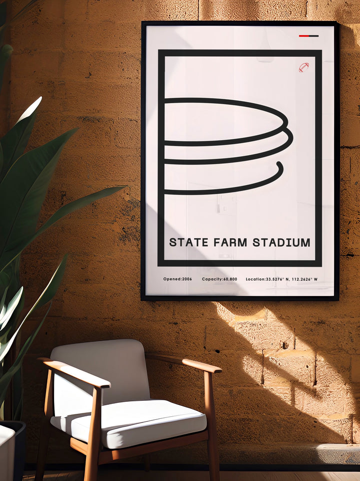 Modern sports art print of State Farm Stadium representing Arizona Cardinals suitable for gifts for husband or him