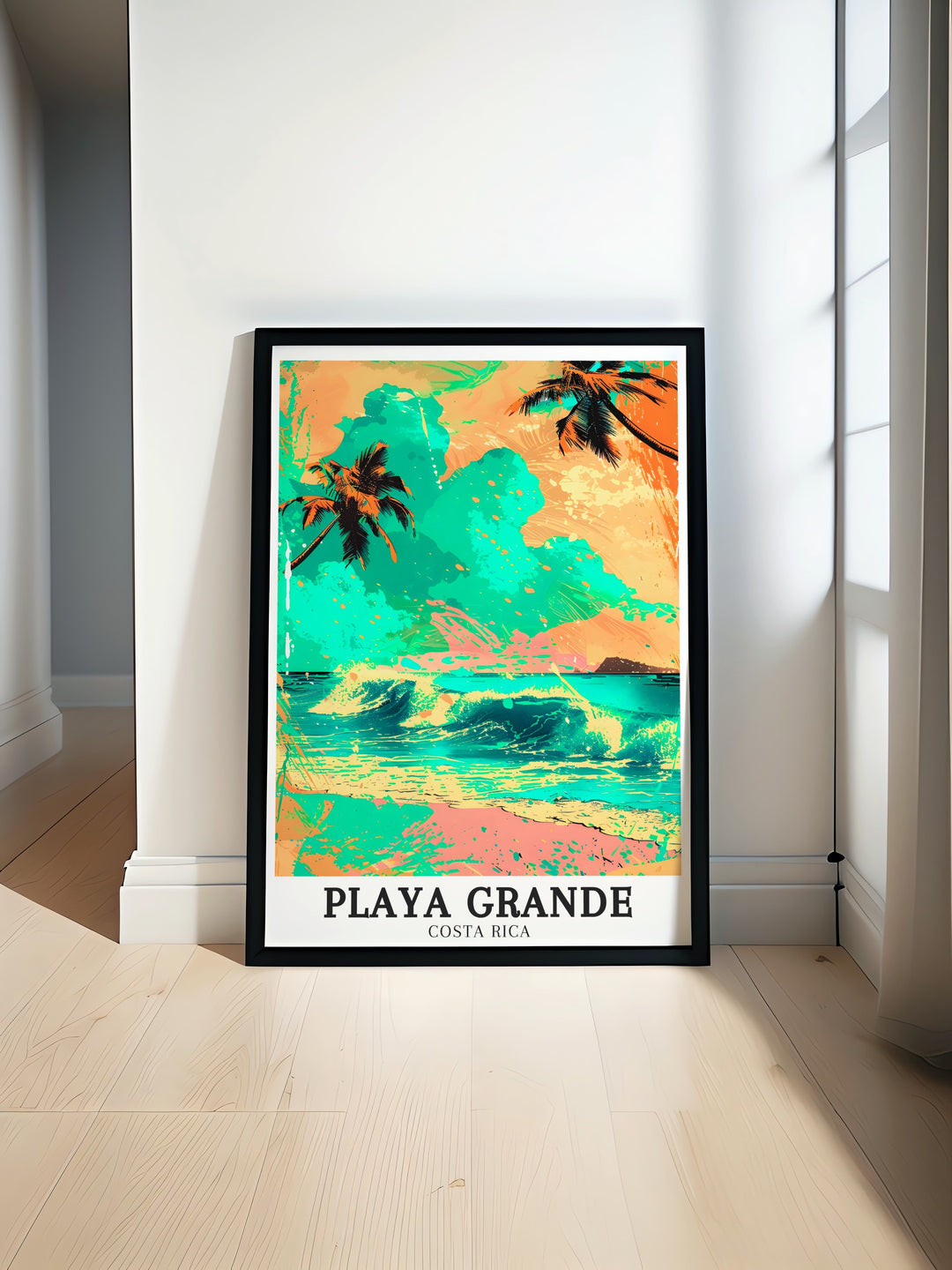 Celebrate the natural beauty of Costa Rica with this Playa Grande travel poster. Featuring crystal clear Pacific waters and Playa Grandes golden beach, this artwork is perfect for anyone who dreams of tropical getaways.