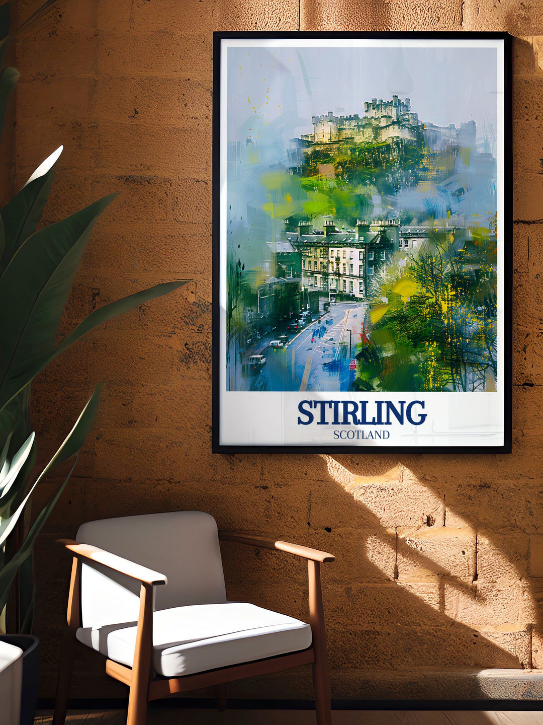 This travel poster highlights the beauty of Stirling Castle and Stirling Hill, two of Scotlands most famous landmarks. The detailed illustration and vibrant colors make this artwork ideal for those who appreciate Scottish history and want to celebrate it in their home decor.