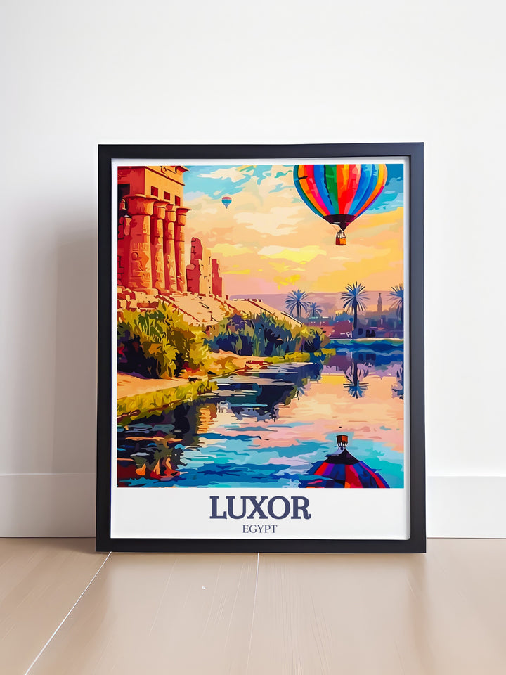 Luxor wall art showcasing the Luxor temple and Nile river an elegant addition to any room perfect for those who appreciate ancient history and beautiful artwork from Egypt