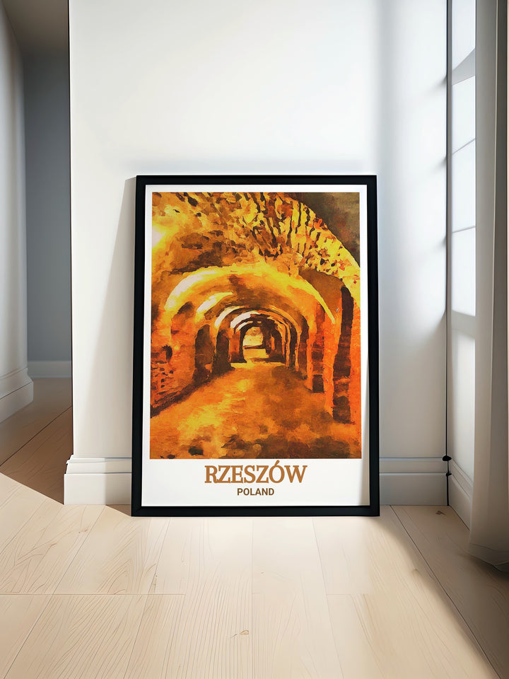 Experience the mystery of Rzeszow with this stunning art print featuring the Underground Tourist Route perfect for adding a touch of Polish history to your home decor or as a thoughtful gift for those who appreciate adventure and culture.