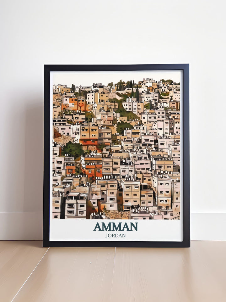 Stunning Amman Art Print showcasing Jabal Amman Mango street ideal for personalized gifts and home decoration adding a touch of Jordans cultural charm to any space