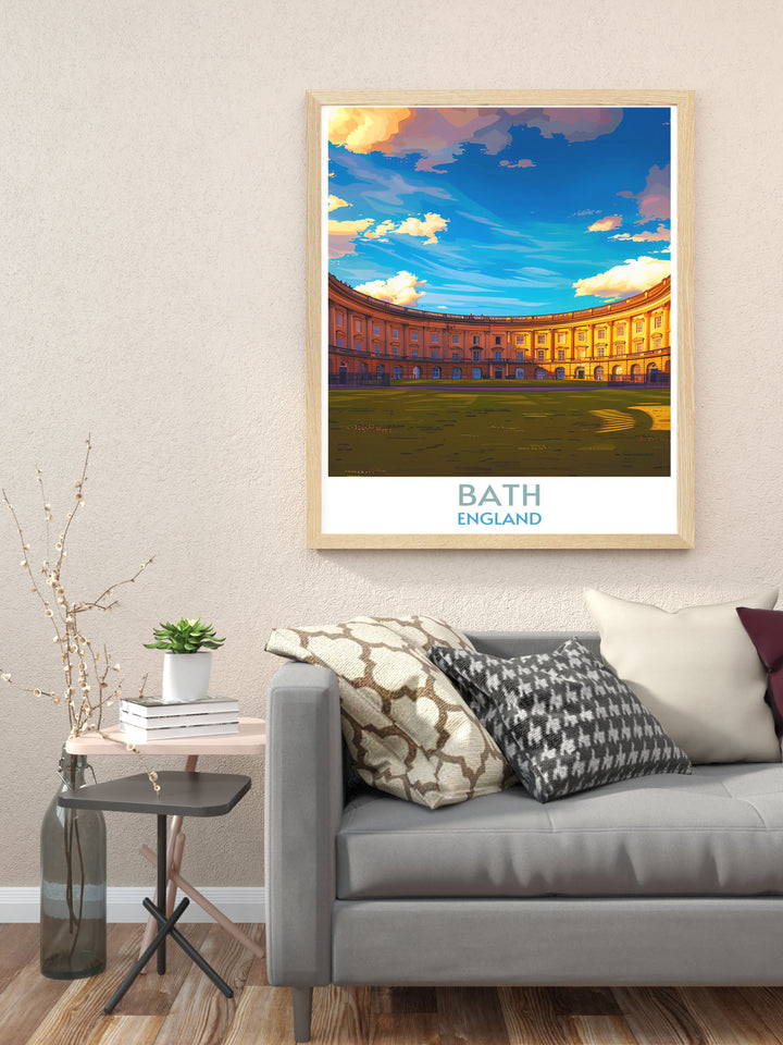 Baths Royal Crescent travel art, a must have for collectors of English architectural scenes, displaying intricate design details.