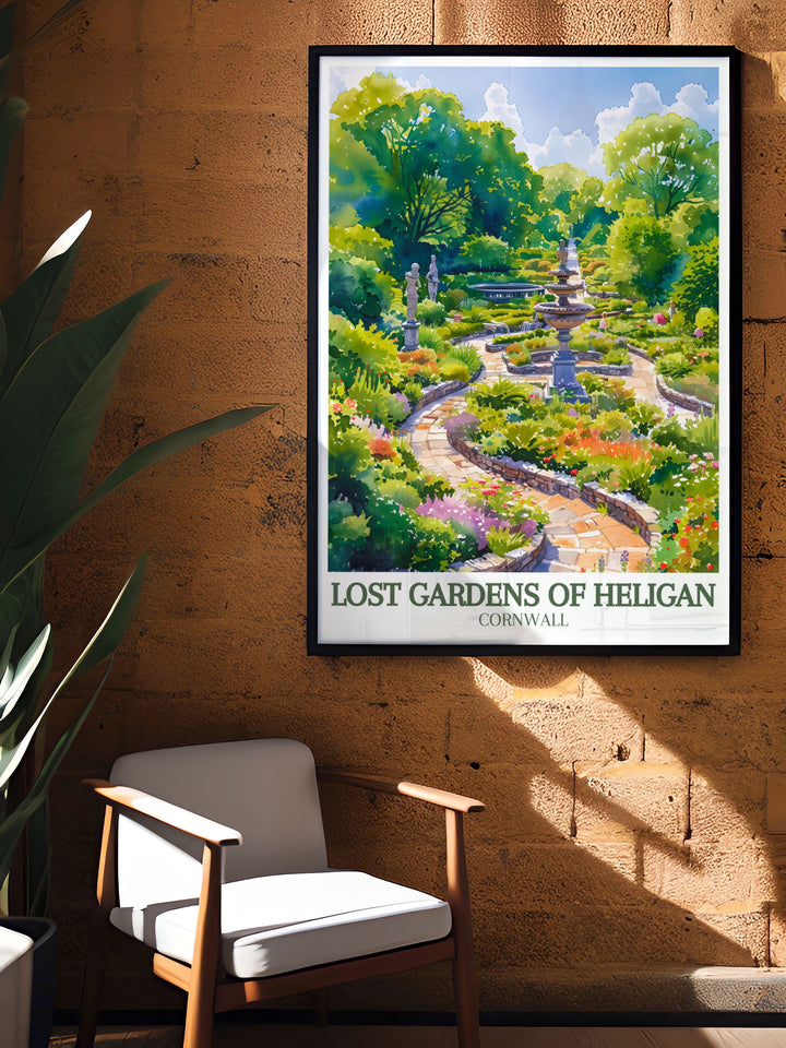 Elegant Seaside Poster featuring breathtaking coastal views of Cornwall combined with Italian garden Productive gardens adding a touch of sophistication to your space