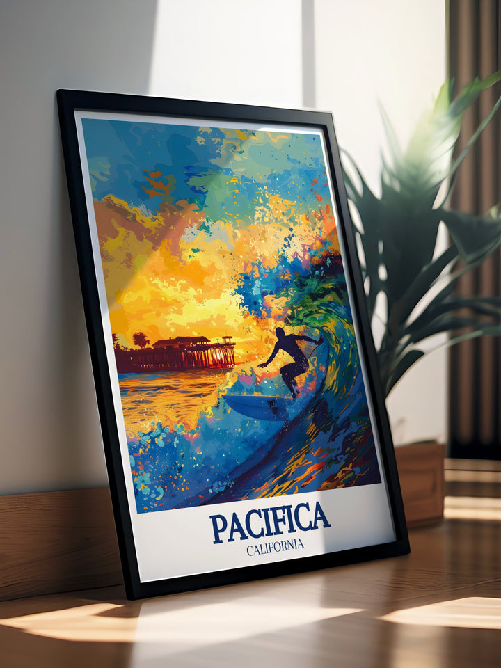 Unique Pacifica Pier and Pacific Ocean framed prints bringing the beauty of the California coast into your home decor