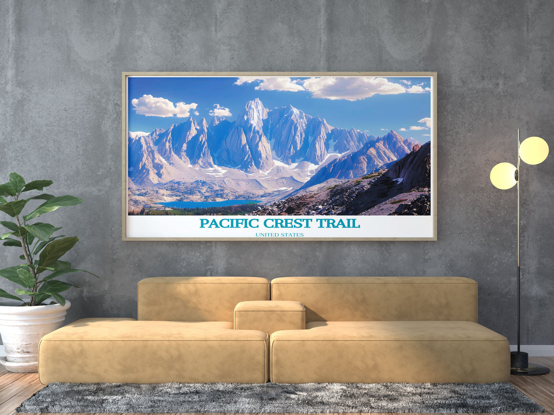 Framed print of Mount Whitney featuring detailed artwork of the peaks dramatic elevation and natural beauty perfect for creating a sophisticated and inspiring atmosphere in any room