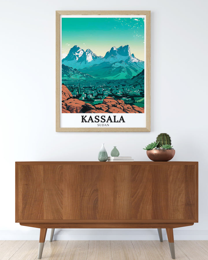 Mukram suburb and Taka Mountains stunning print highlighting the beauty of Kassala cityscapes ideal for travel enthusiasts and art lovers.