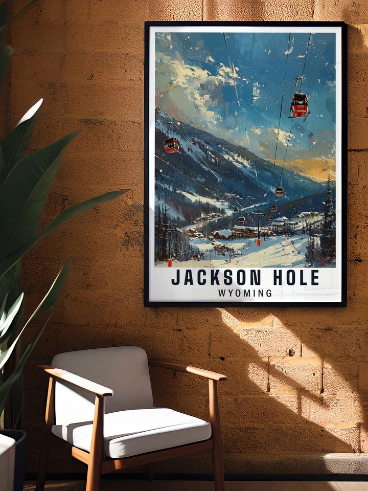 This art print showcases Jackson Hole and the Mountain Resort, bringing the timeless beauty and adventure of these landmarks into your home.