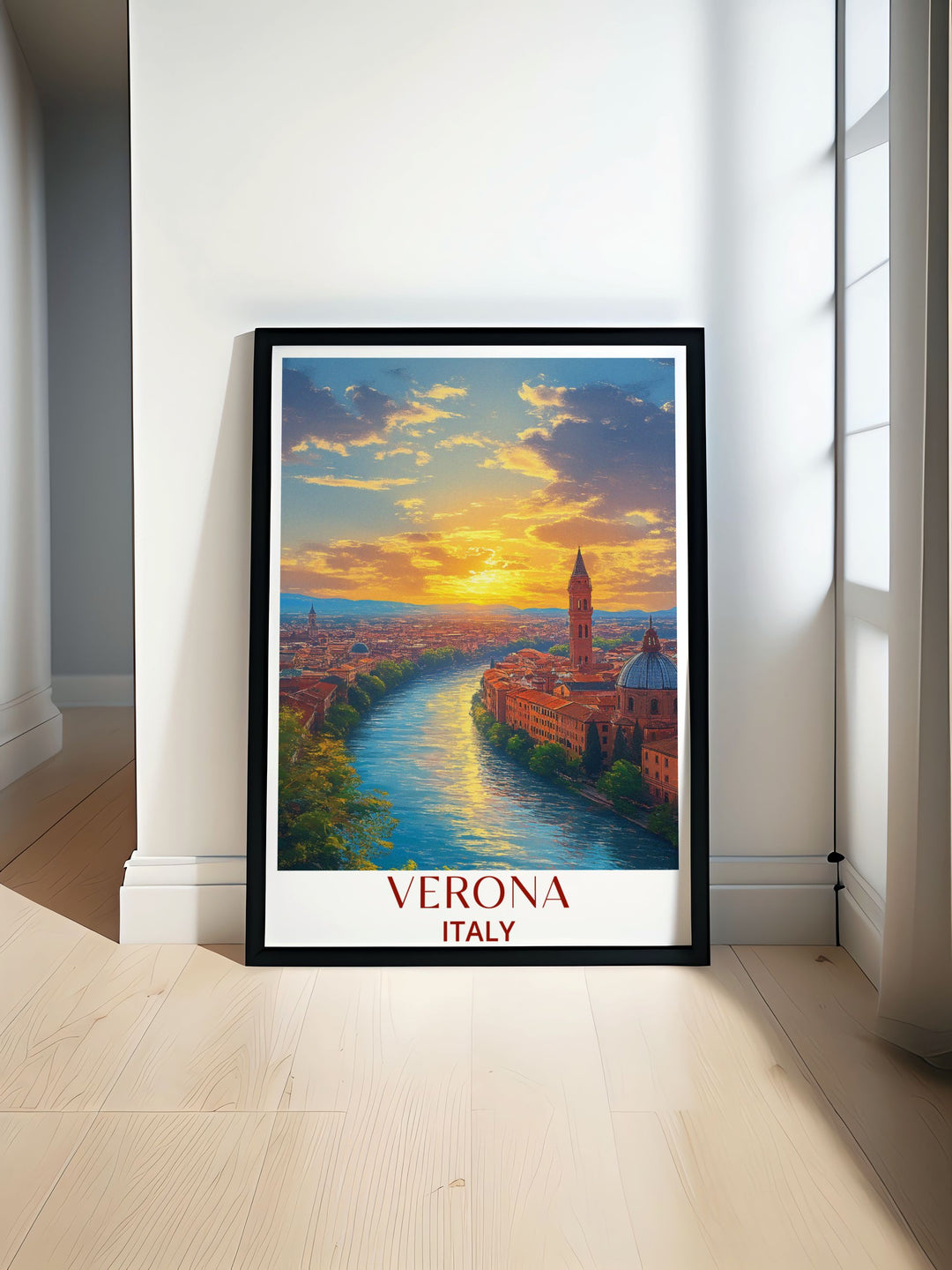 Scenic view of Castel San Pietro in Verona Italy captured in a stunning Italy travel print perfect for home decor or as a unique Verona gift showcasing the historic charm and beauty of Italian architecture and culture in a beautifully crafted wall art piece.
