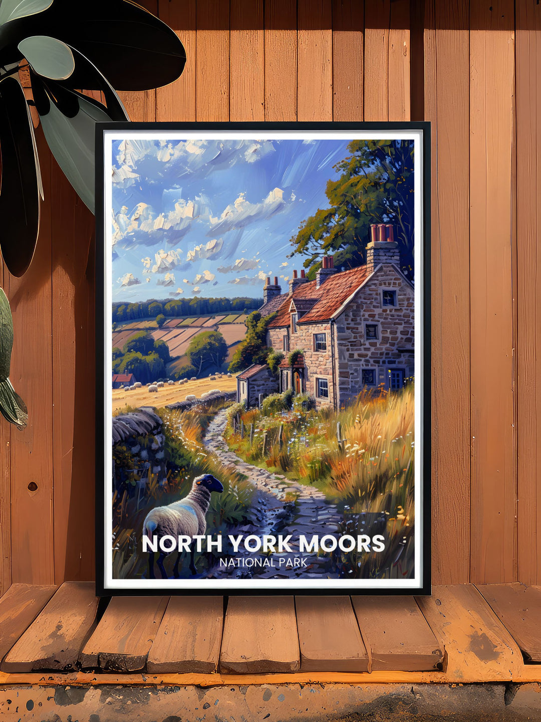 Featuring the historic Goathland Village in North York Moors, this travel poster brings to life the vibrant atmosphere, cultural heritage, and stunning natural backdrop, making it a perfect addition to any collection of British art.