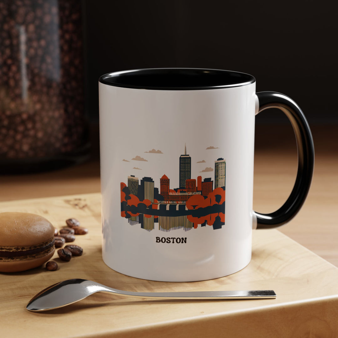 A ceramic Boston Mug showcasing vibrant designs inspired by Boston’s iconic landmarks. Perfect for coffee or tea, this dishwasher-safe mug is a meaningful keepsake or a thoughtful gift for art and travel enthusiasts.