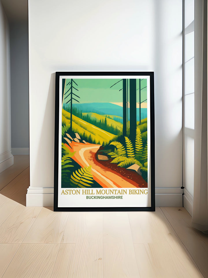 Aston Hill Mountain Biking Travel Poster featuring the thrilling Black Run trail at Aston Hill Bike Park perfect for mountain biking enthusiasts and adventurers Wendover Poster and Mountain Bike Print make a stunning addition to any home decor