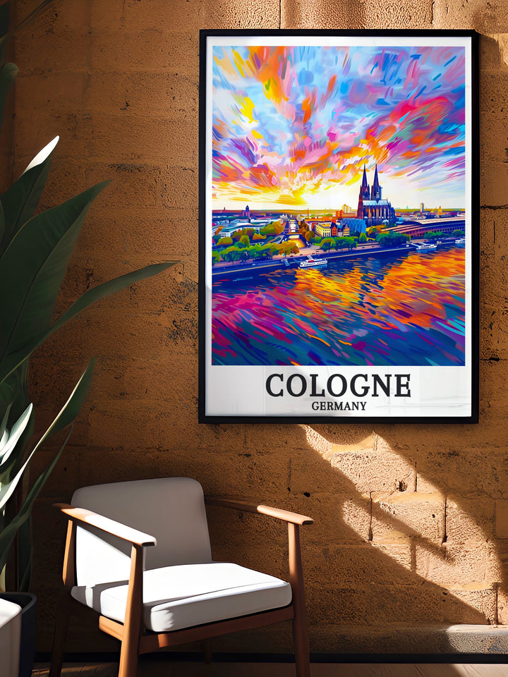 Cologne Cathedral and Rhine River stunning living room decor a timeless piece that brings the grandeur of Germanys iconic city into your home pairs beautifully with Berlin travel art and Germany decor for a sophisticated and cohesive interior