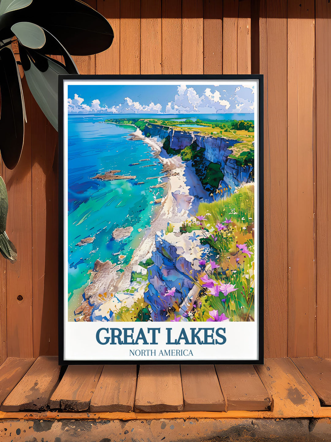 Featuring the historic Kelleys Island, this travel poster highlights the islands glacial grooves and charming vineyards, offering a glimpse into its fascinating past.