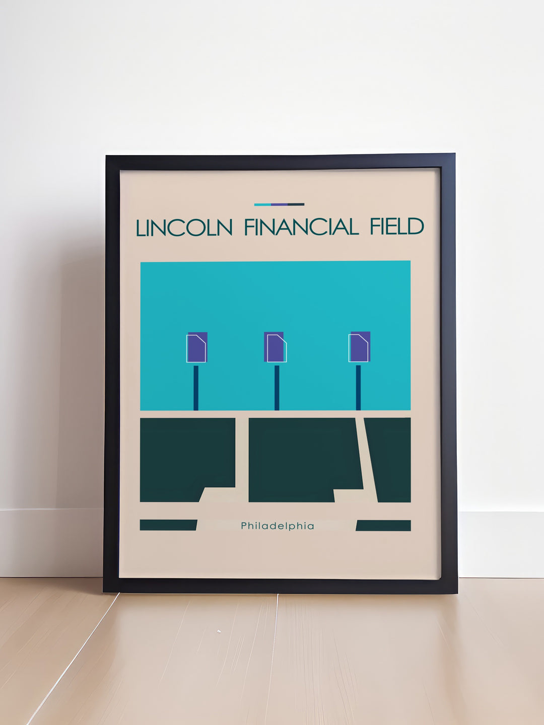 Minimalist Lincoln Financial Field football poster perfect for sports themed bedrooms offices or living rooms. This artwork is designed for Eagles fans who appreciate modern decor and makes a great gift for football lovers.