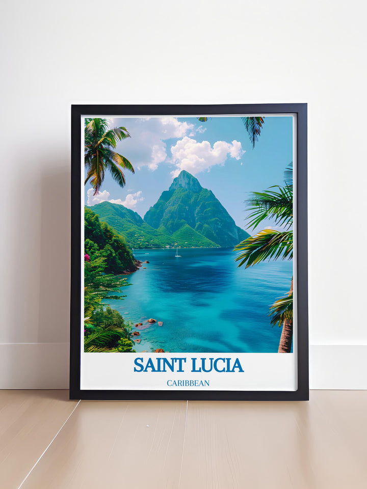 Pitons Modern Prints capture the majestic beauty of Saint Lucias famous volcanic spires bringing a serene and stylish touch to your living room decor perfect for adding Caribbean flair to your home these prints are an ideal choice for any art lover