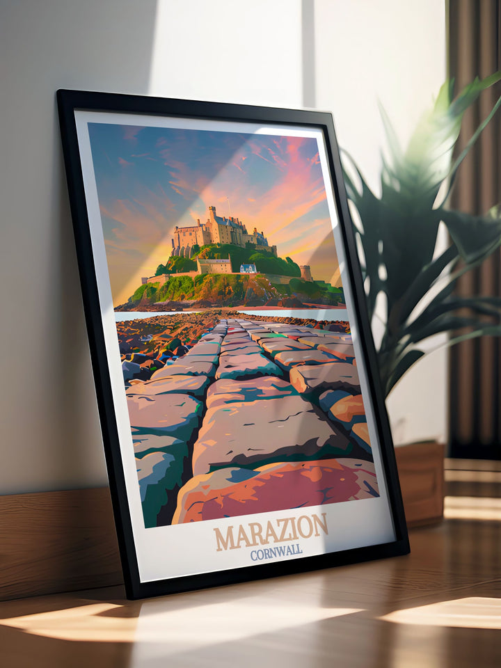 Our St. Michaels Mount modern art collection brings the beauty of Marazion Cornwall into your home perfect for creating a stunning visual impact these elegant prints capture the peaceful ambiance of the coast