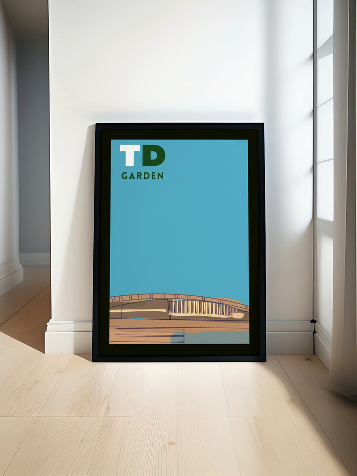 TD Garden Poster Print featuring Jaylen Brown Marcus Smart and Paul Pierce in a vintage NBA style ideal for enhancing your home decor or as a memorable gift for Fathers Day or a birthday