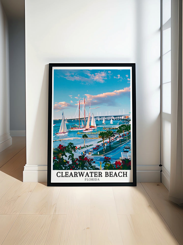 Clearwater Beach Wall Art Collection. Featuring detailed illustrations of Beach Walk and Clearwater Memorial Causeway, this collection is perfect for enhancing your home decor. Great for coastal art lovers and Florida travel prints.