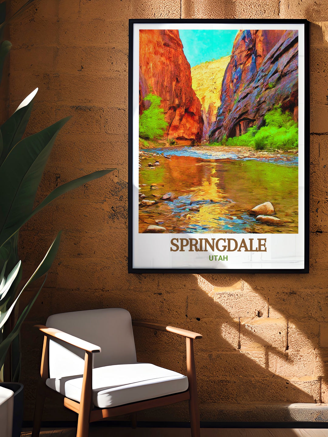 A beautifully detailed print of The Narrows and Springdale, Utah, capturing the rugged beauty of Zion National Park. The artwork highlights the unique geological features of The Narrows and the charm of Springdale, offering a stunning addition to any home decor. Ideal for adventurers and those who appreciate the American Southwest.