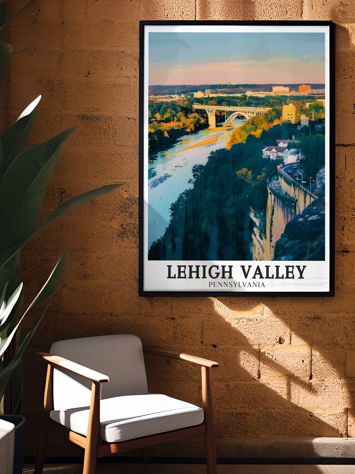 Lehigh Valley poster featuring the lush, rolling hills and picturesque landscapes of Pennsylvania. This art print is a perfect way to bring the beauty of the valley into your living space, offering a colorful and artistic depiction of one of the states most beloved regions.