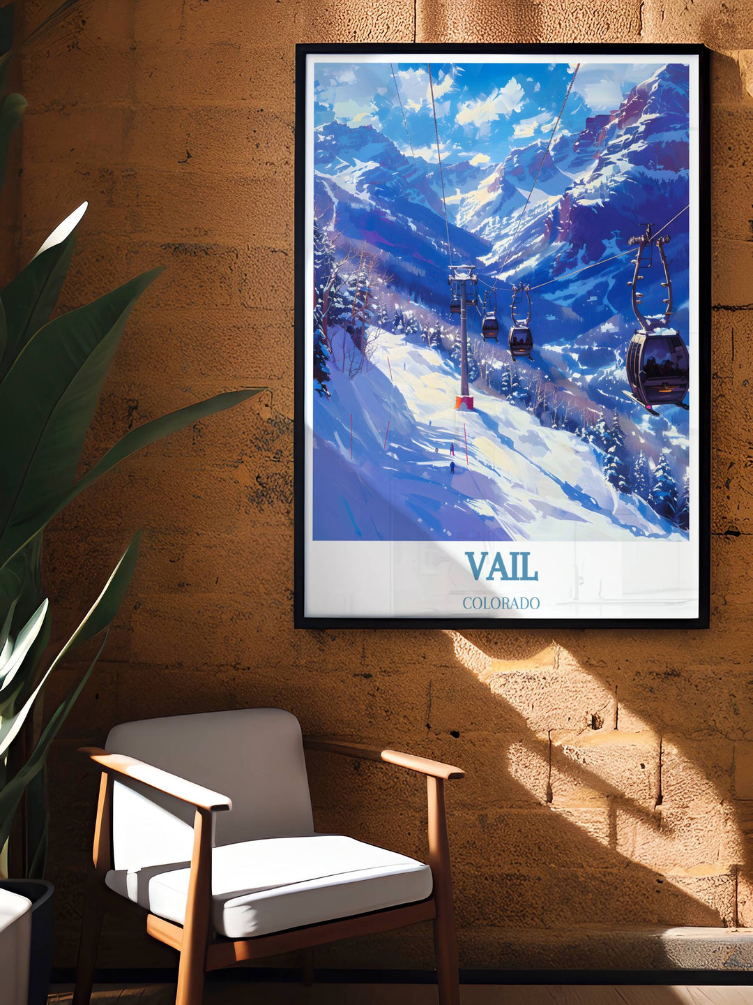 Poster featuring Vail Ski Resort with detailed illustrations of its natural beauty and vibrant community. Ideal for those who appreciate high quality art and outdoor adventures.