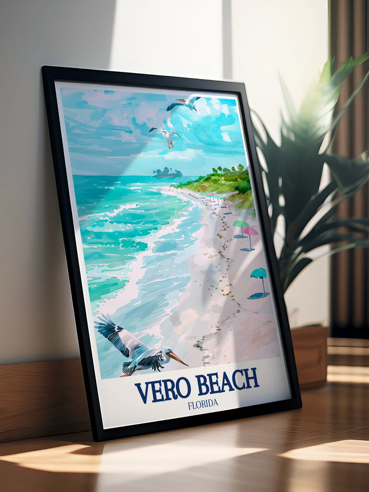 Round Island Beach Park vintage poster highlights the peaceful waters and scenic views of this unique Florida destination. Ideal for beach lovers and outdoor enthusiasts, this artwork offers a timeless and beautiful reminder of Floridas coastal beauty.