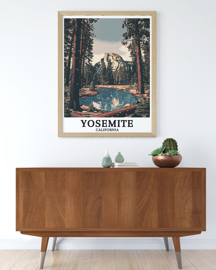 Elegant Yosemite National Park artwork featuring Half Dome in a beautifully framed print ideal for adding a touch of sophistication to any space