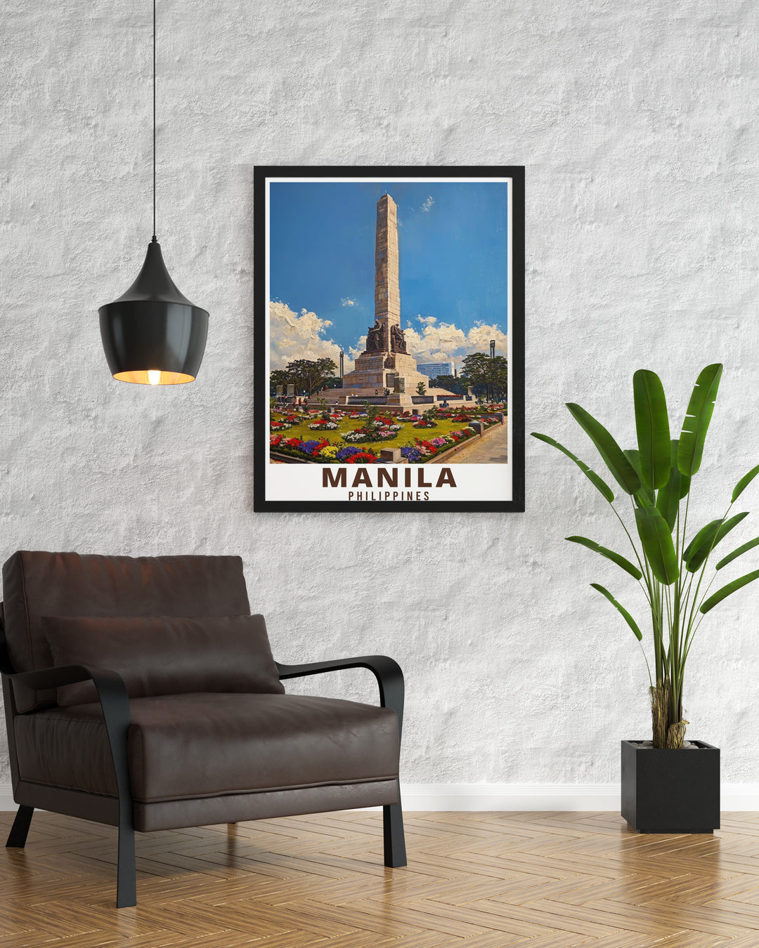 The Manila City Art Print showcases the beautiful Rizal Monument and the bustling atmosphere of the city. This travel print is a great addition to any room, adding a splash of color and a connection to the heart of the Philippines.