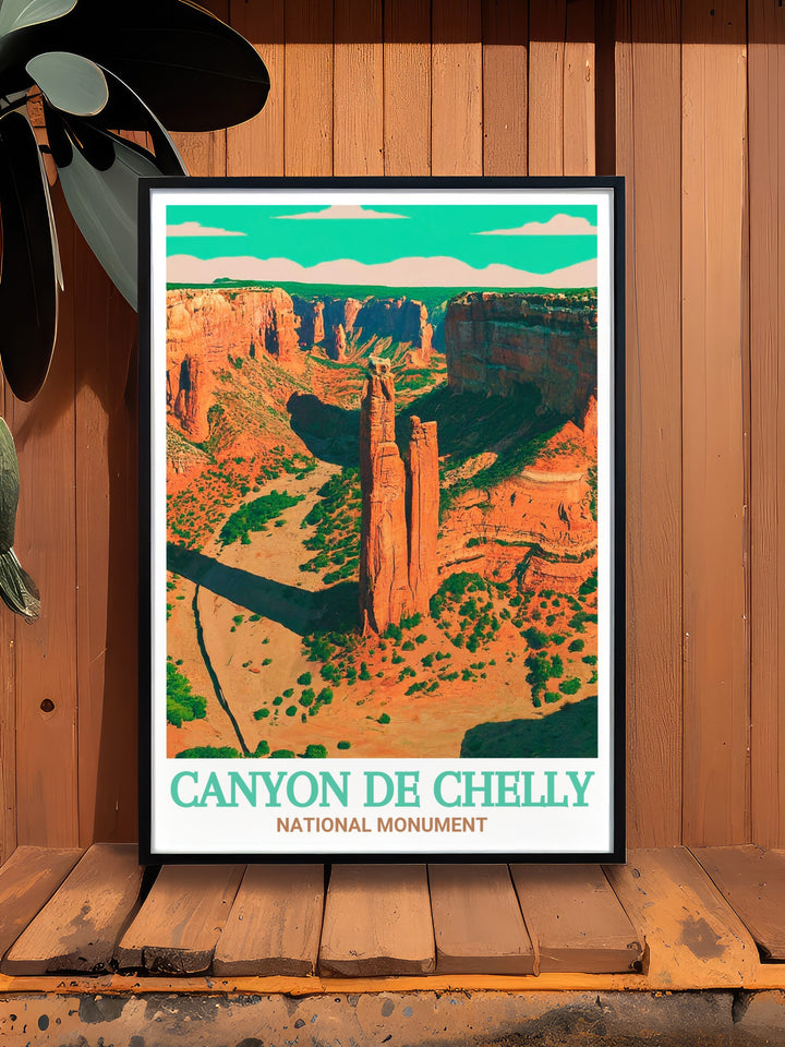 Enhance your home decor with this detailed art print of Arizonas Canyon de Chelly, showcasing the majestic views and cultural significance of Spider Rock. Ideal for anyone who loves the beauty and history of the Southwest.