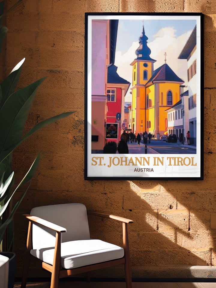 St. Johann in Tirols Alpine beauty and the historical grandeur of the St. Johann Parish Church are the focus of this detailed Austria canvas print. Ideal for travelers and art lovers, this piece makes a bold statement in any room.