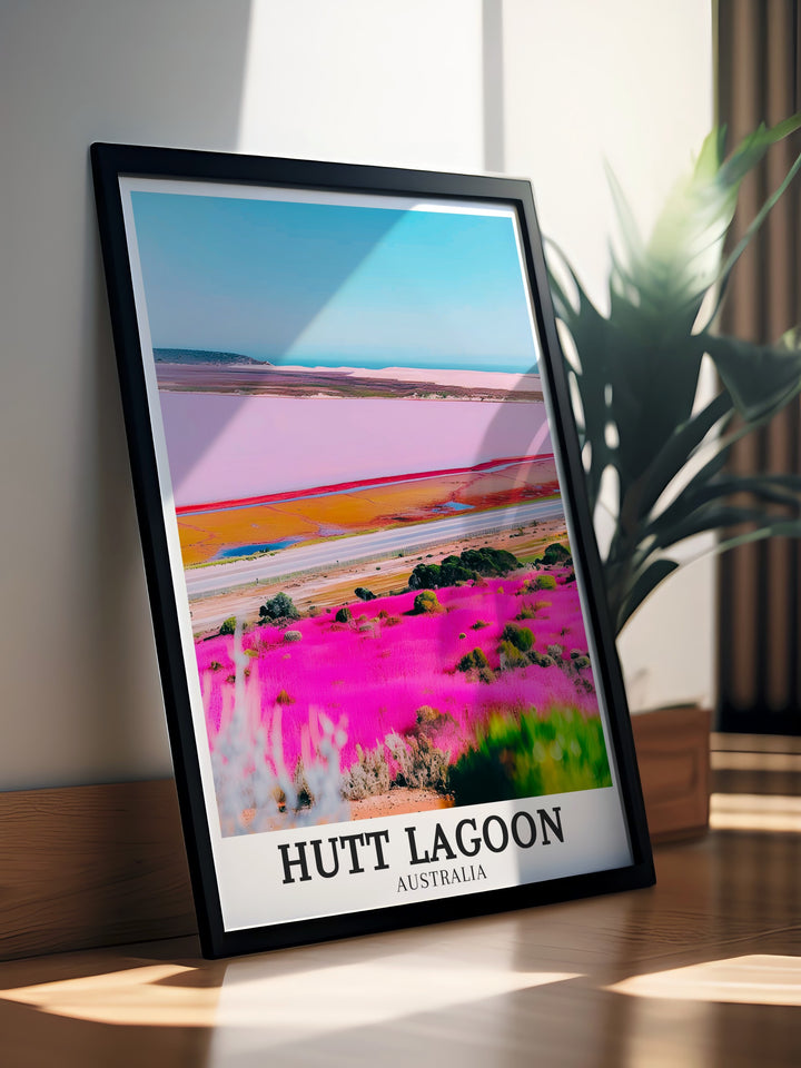 Transform your living room with the vibrant Hutt Lagoon Print showcasing the beauty of the Coral Coast Highway and Hutt River This Australia Travel Art brings the essence of Australias natural wonders to your walls offering an elegant touch to your home decor