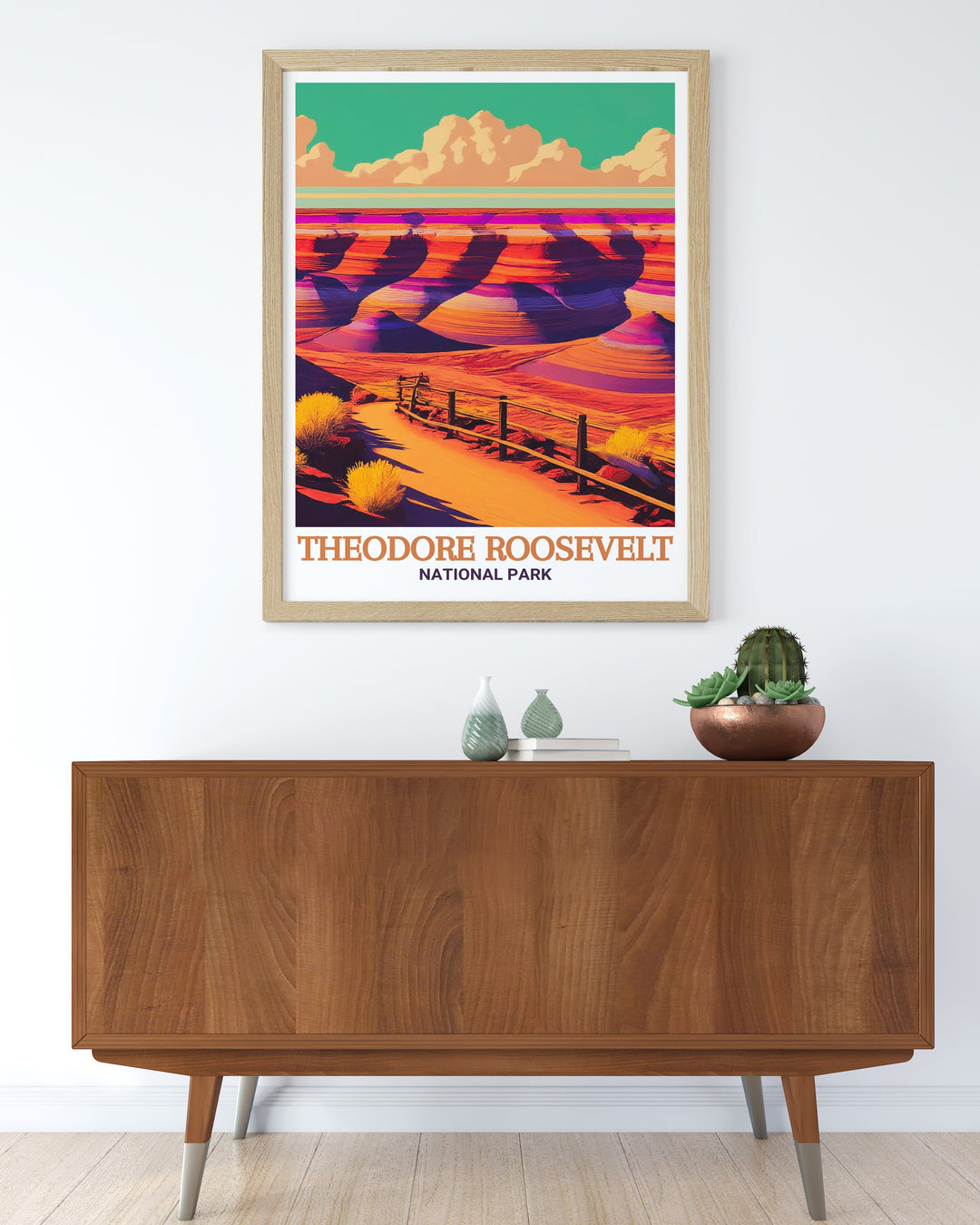 Enhance your living room with Painted Canyon Overlook stunning prints showcasing the dramatic vistas of Theodore Roosevelt National Park these elegant National Park Prints bring a sense of adventure and natural beauty into your home decor.