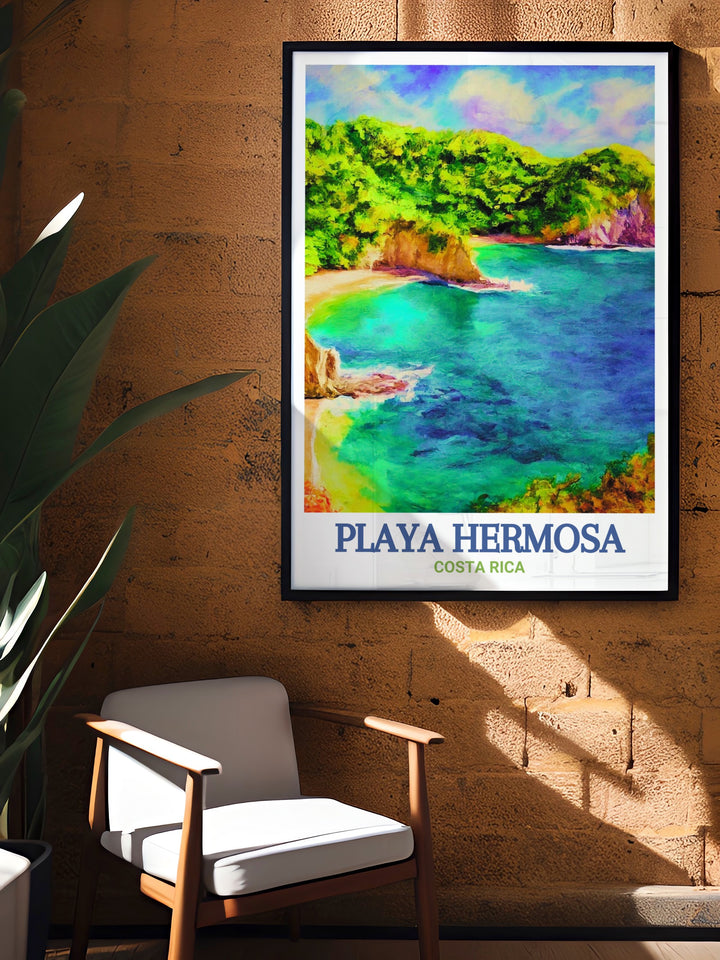 Playa Hermosa Poster featuring the peaceful shores of Golfo de Papagayo in Costa Rica a perfect gift for travelers or as a unique piece of decor to enhance any living room with a touch of tropical elegance