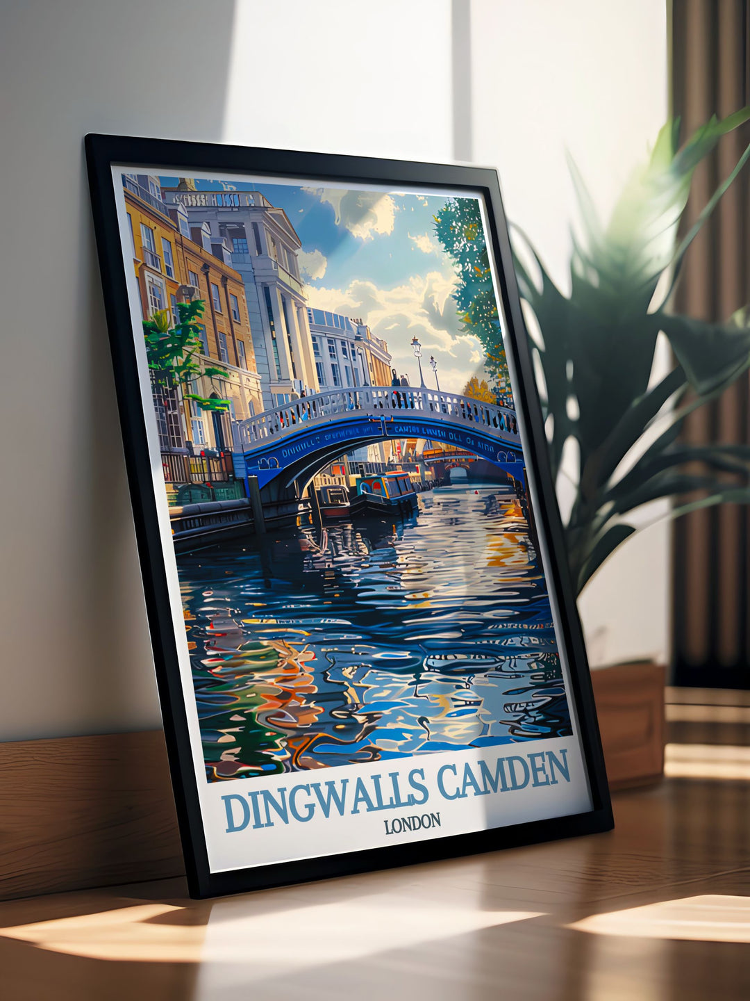 This art print of the Camden Lock Bridge showcases its significance as a focal point of the area, connecting markets and the Regents Canal, ideal for history buffs.
